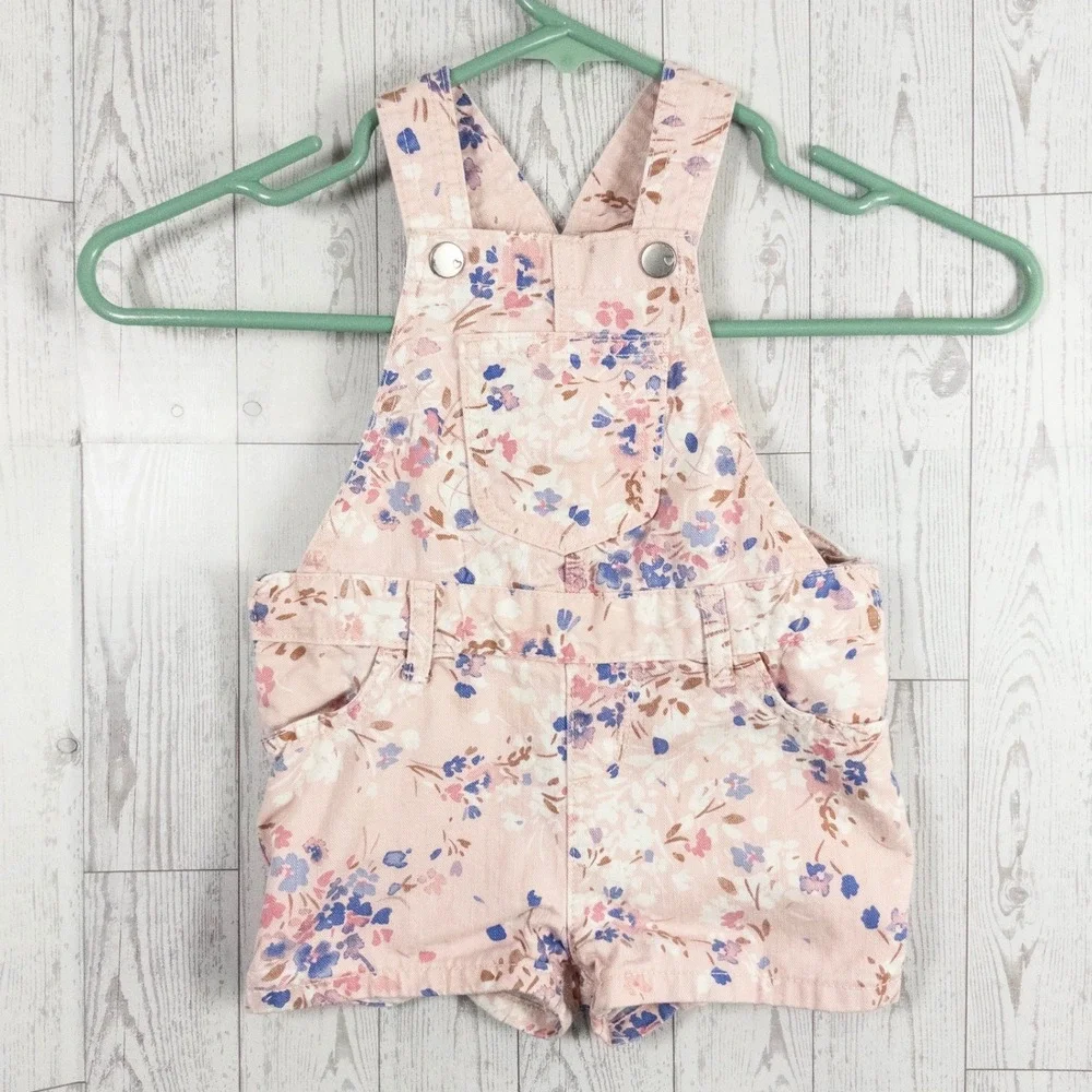 The Children's Place Floral Overall Shorts Girls 18-24M Pink Cotton Cute